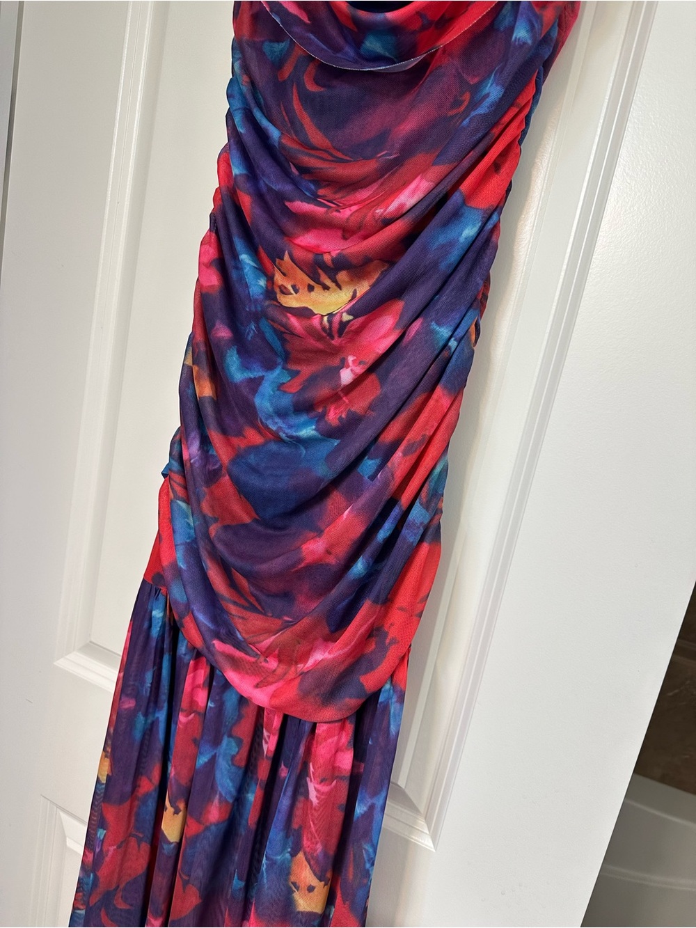Amazon Pink Floral Mesh Maxi Dress with Blue Accents - Picture 10 of 13